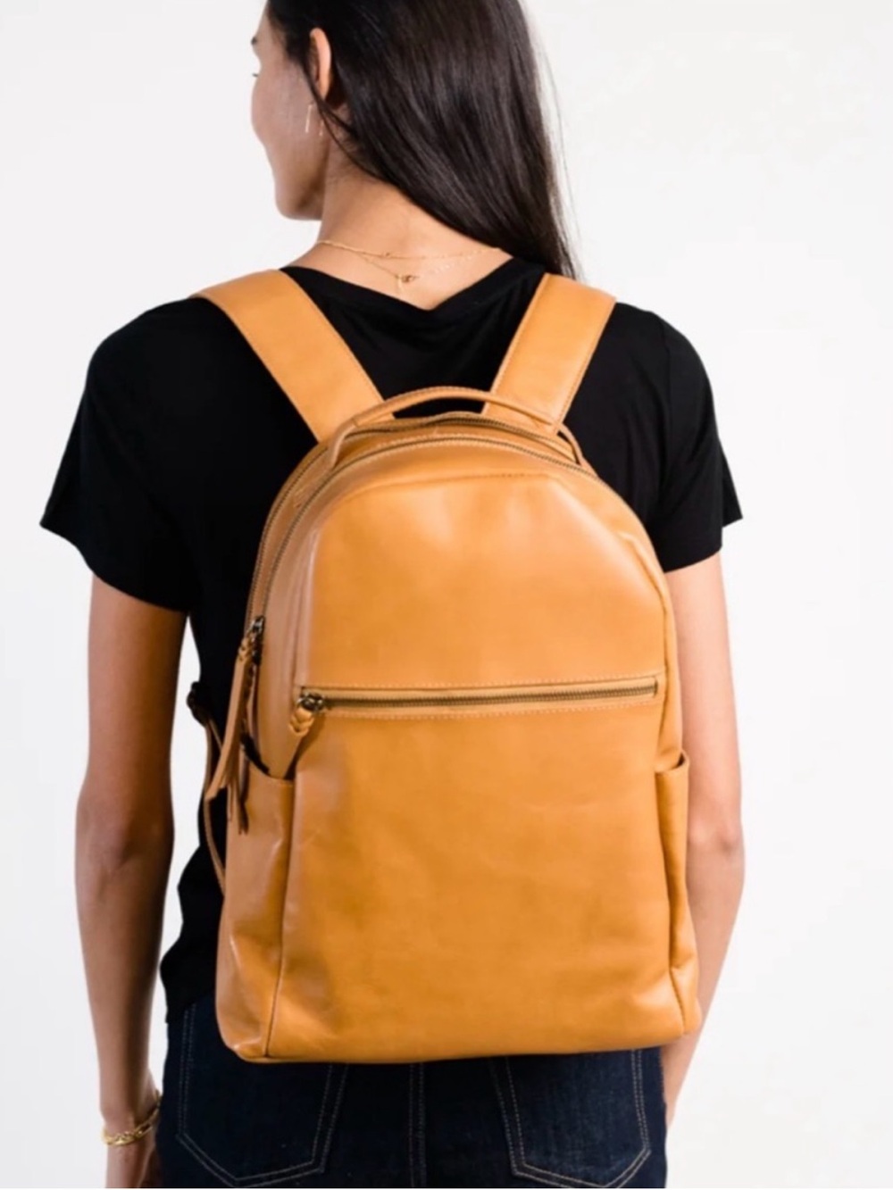 ABLE Alem Backpack Camel Brown 100% Leather Laptop Case Career Distressed